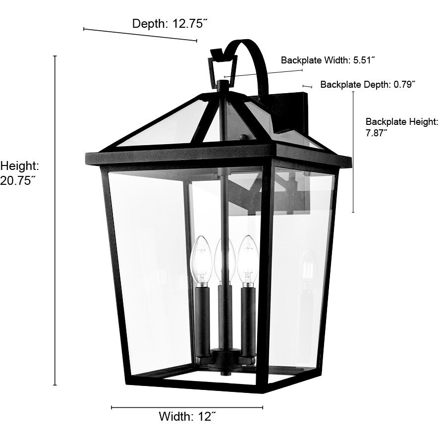 Mensun 3 Light 20.75 inch Textured Black Outdoor Wall Sconce